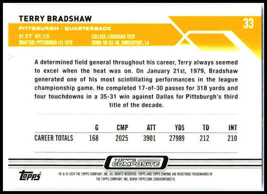 2023 Topps Composite #33 Terry Bradshaw Pittsburgh Steelers