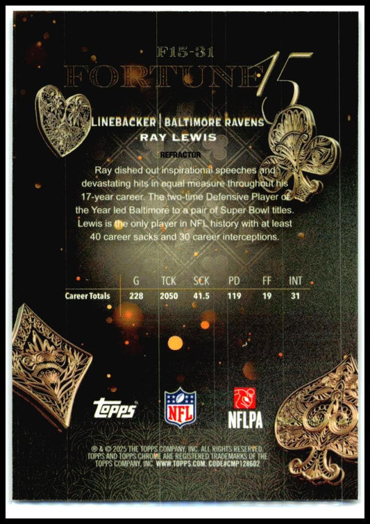 2025 Topps Chrome Refractor Fortune 15 #F1531 Ray Lewis