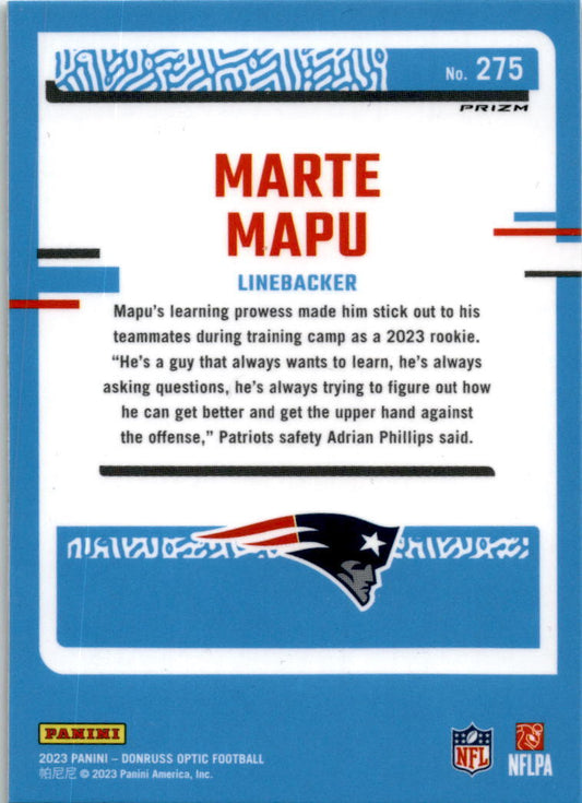 2023 Donruss Optic Green Hyper #275 Marte Mapu New England Patriots