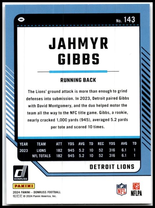 2024 Donruss #143 Jahmyr Gibbs Detroit Lions