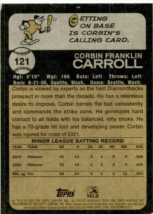 2022 Topps Heritage Minor League #121 Corbin Carroll Reno Aces