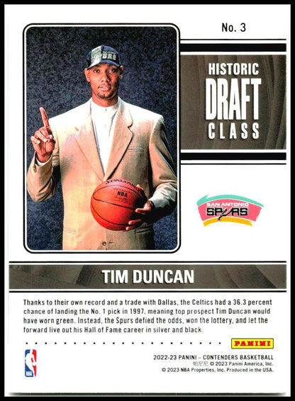 2022-23 Panini Contenders Historic Draft Class Contenders #3 Tim Duncan Spurs