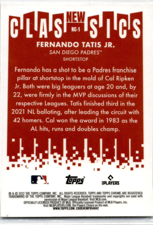 2022 Topps Chrome New Classics #NC-1 Fernando Tatis Jr. San Diego Padres