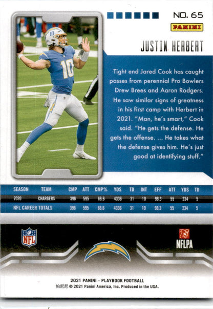 2021 Panini Playbook Sparkle  #65 Justin Herbert Los Angeles Chargers