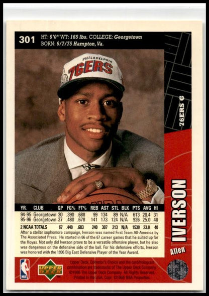 1996-97 Collector's Choice #301 Allen Iverson Rookie Philadelphia 76ers