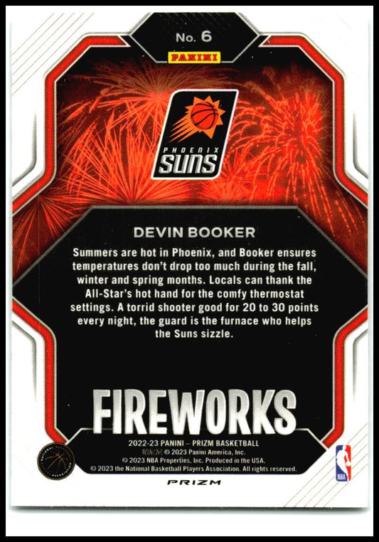 2022-23 Panini Prizm Fireworks Prizms Fast Break #6 Devin Booker Phoenix Suns