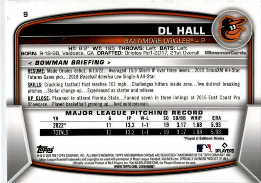 2023 Bowman Mojo Refractors #9 DL Hall Baltimore Orioles