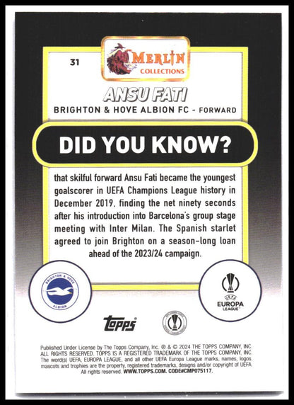 2023-24 Merlin UEFA Club Competitions #31 Ansu Fati