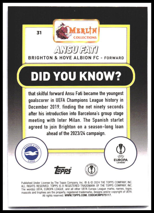 2023-24 Merlin UEFA Club Competitions #31 Ansu Fati