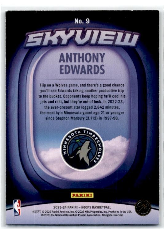2023-24 Hoops Skyview #9 Anthony Edwards Minnesota Timberwolves