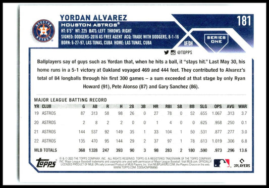 2023 Topps Royal Blue #181 Yordan Alvarez Houston Astros