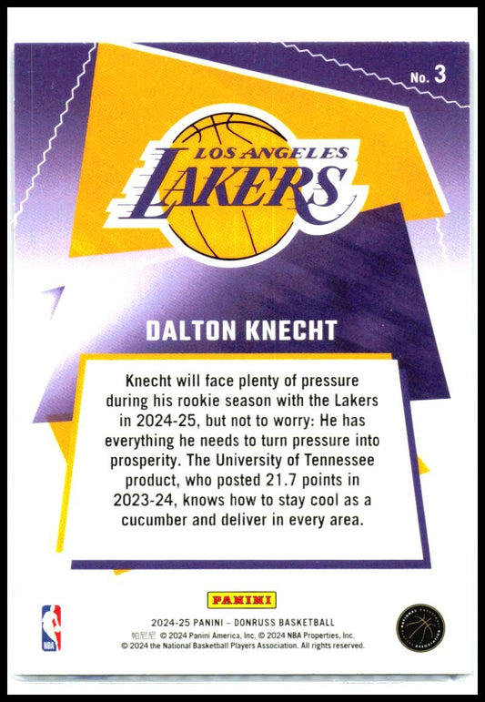 2024-25 Donruss Great X-Pectations #3 Dalton Knecht Los Angeles Lakers