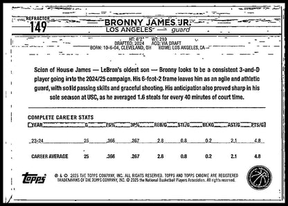 2024-25 Topps Chrome Refractor #149 Bronny James JR Lakers