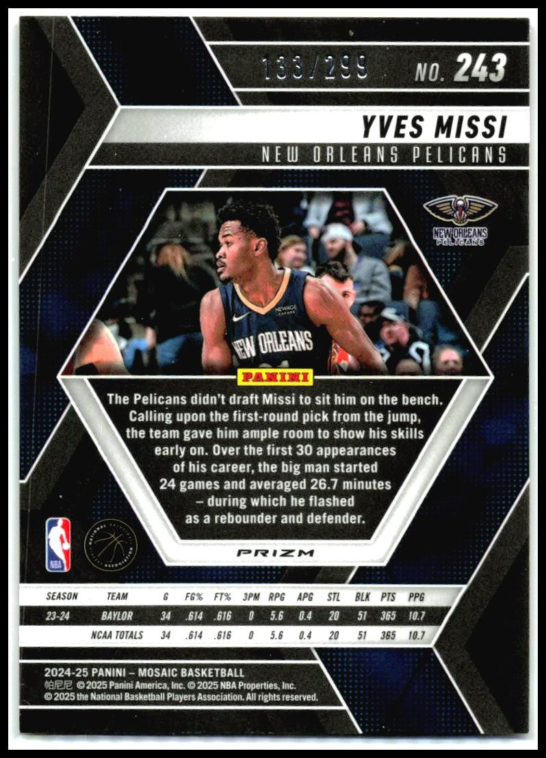 2024-25 Panini Mosaic Red Seismic Mosaic /299 #243 Yves Missi Rookie Pelicans