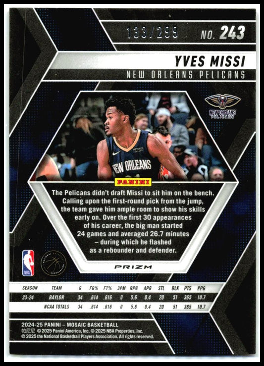 2024-25 Panini Mosaic Red Seismic Mosaic /299 #243 Yves Missi Rookie Pelicans