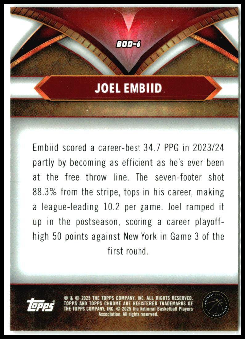2024-25 Topps Chrome Ball of Duty #BOD-6 Joel Embiid Philadelphia 76ers