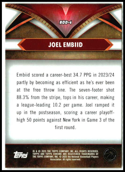 2024-25 Topps Chrome Ball of Duty #BOD-6 Joel Embiid Philadelphia 76ers