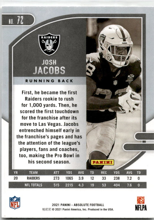 2021 Panini Absolute #72 Josh Jacobs Las Vegas Raiders
