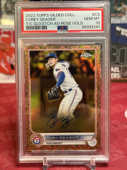 2022 Topps Chrome Gilded Corey Seager Gold Etch Rose Gol Auto /25 Rangers PSA 10