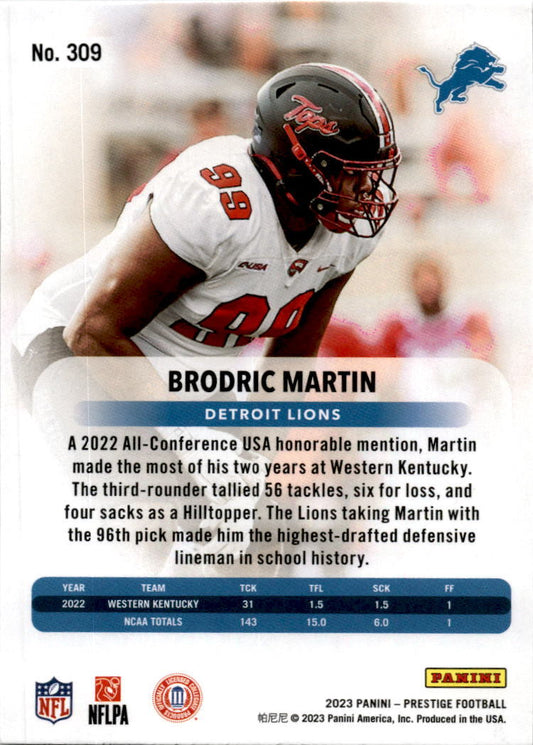 2023 Panini Prestige Xtra Points Sunburst #309 Brodric Martin Rookie Lions