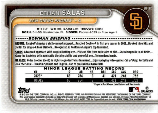 2024 Bowman Chrome Prospects Mojo Refractors #BCP-102 Ethan Salas Padres
