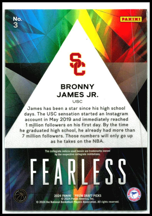 2024 Panini Prizm Draft Picks Fearless #3 Bronny James Jr. USC Trojans