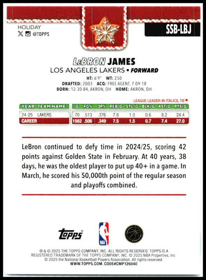 2025-26 Topps Holiday SSP Back Variations #SSB-LBJ LeBron James Lakers