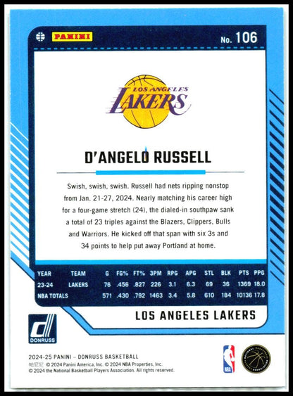 2024-25 Donruss Holo Green Laser #106 D'Angelo Russell Los Angeles Lakers