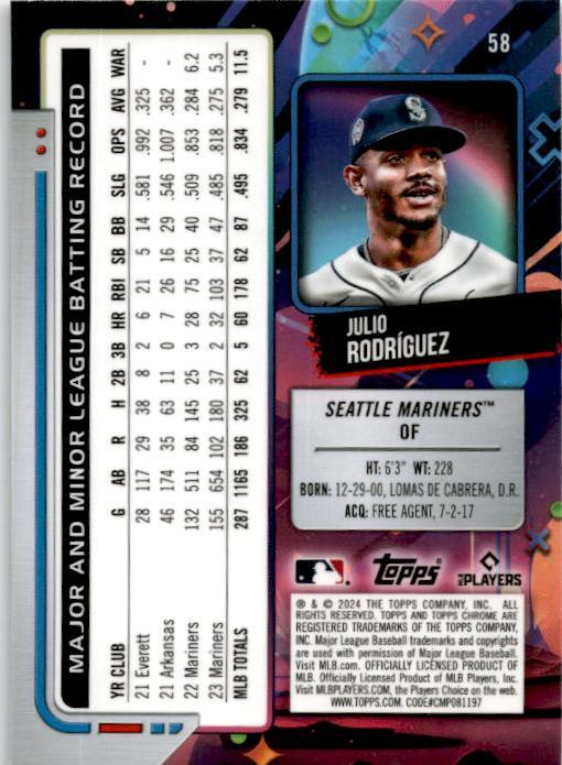 2024 Topps Chrome Cosmic #58 Julio Rodríguez Seattle Mariners