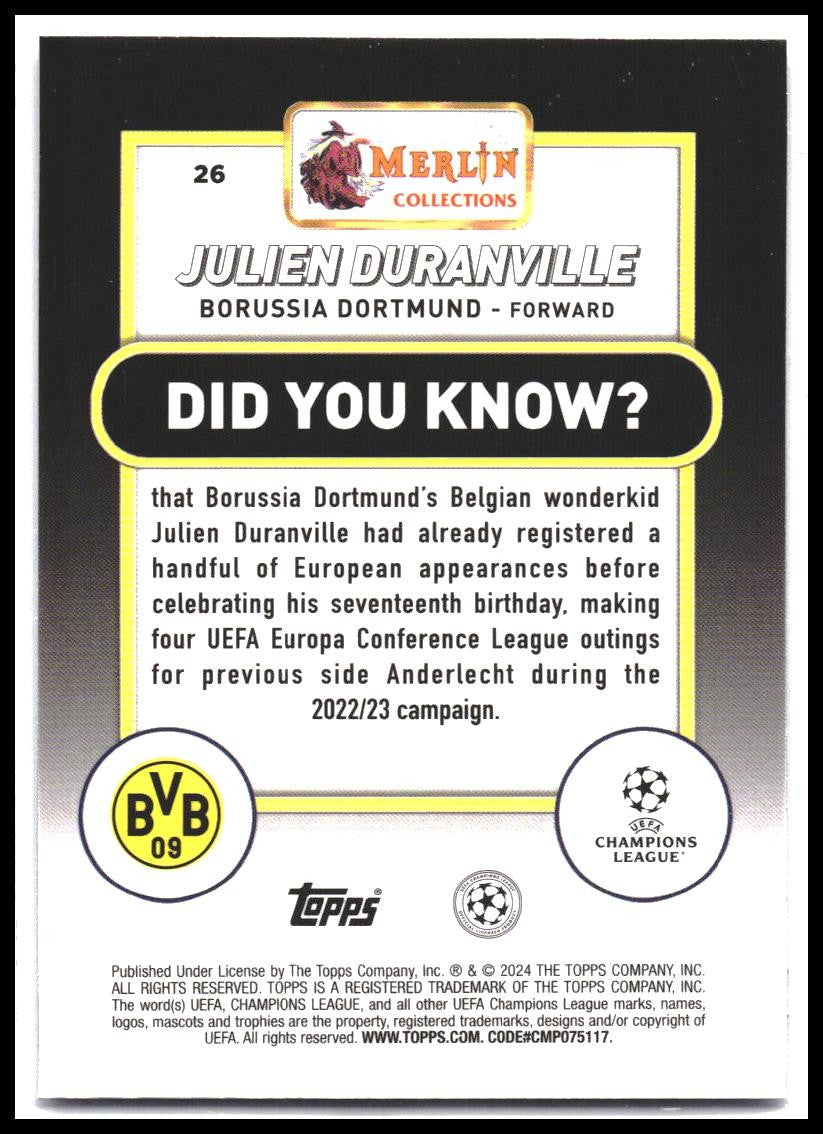 2023-24 Merlin UEFA Club Competitions #26 Julien Duranville