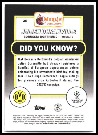 2023-24 Merlin UEFA Club Competitions #26 Julien Duranville