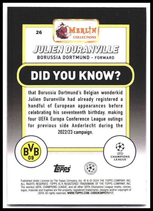 2023-24 Merlin UEFA Club Competitions #26 Julien Duranville