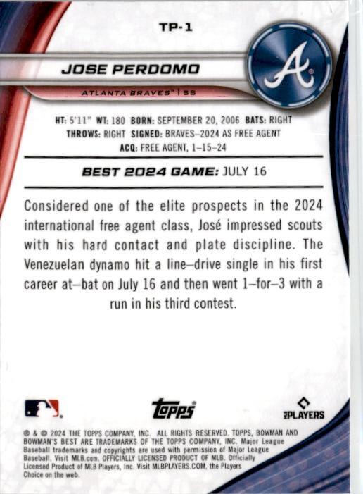 2024 Bowman's Best Prospects #TP-1 Jose Perdomo Atlanta Braves