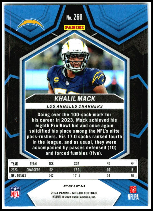 2024 Panini Mosaic Mosaic Reactive Blue #269 Khalil Mack Los Angeles Chargers