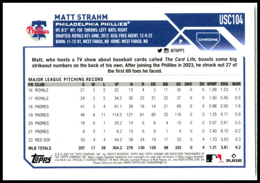 2023 Topps Chrome Update #USC104 Matt Strahm Philadelphia Phillies