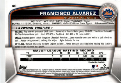 2023 Bowman Chrome Mega #49 Francisco Alvarez New York Mets