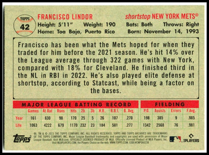 2023 Topps Archives #42 Francisco Lindor New York Mets