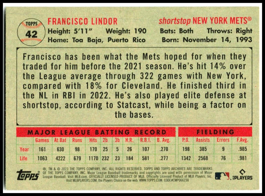 2023 Topps Archives #42 Francisco Lindor New York Mets