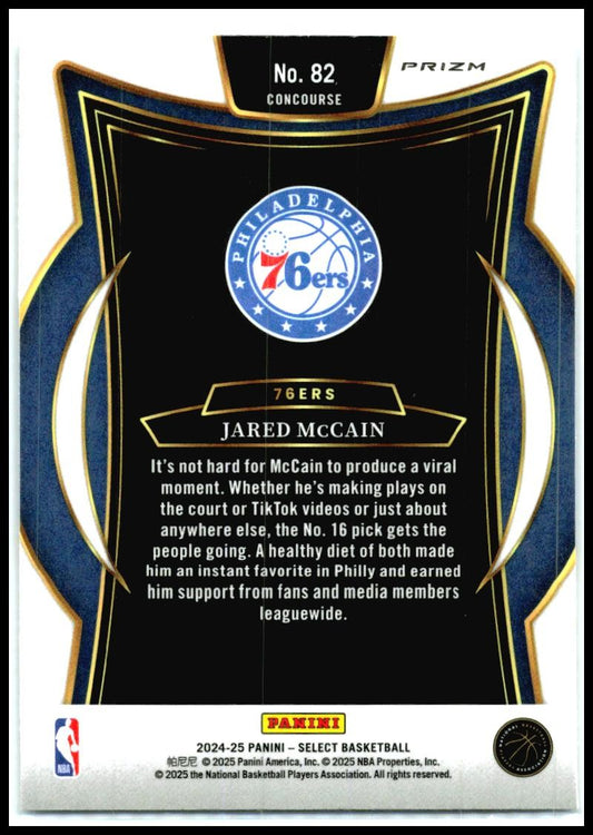 2024-25 Panini Select Silver Prizm #82 Jared McCain Rookie Philadelphia 76ers