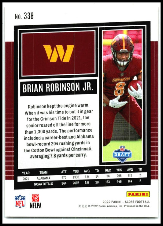 2022 Score Dots Red #338 Brian Robinson Jr. Rookie #/499 Washington Commanders