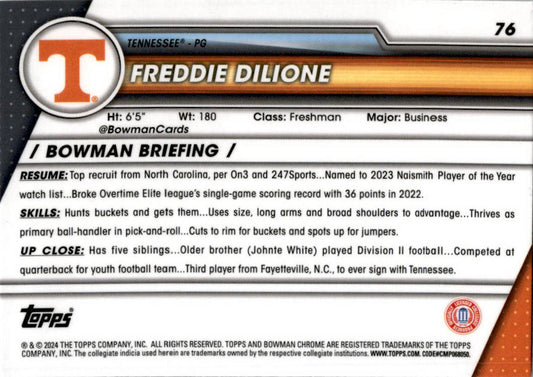 2023-24 Bowman University Chrome #76 Freddie Dilione Tennessee Volunteers
