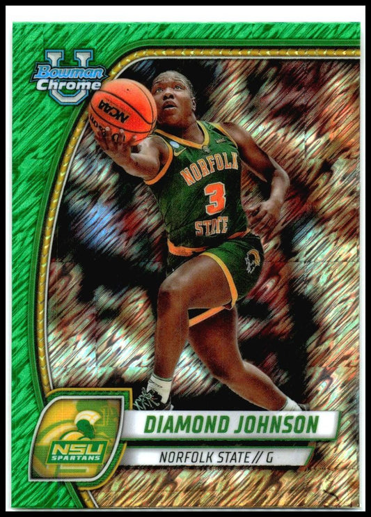 2024-25 Bowman University Chrome Green Shimmer #86 Diamond Johnson Spartans