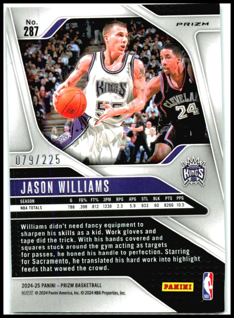 2024-25 Panini Prizm Prizms Teal Ice #287 Jason Williams #/225 Sacramento Kings