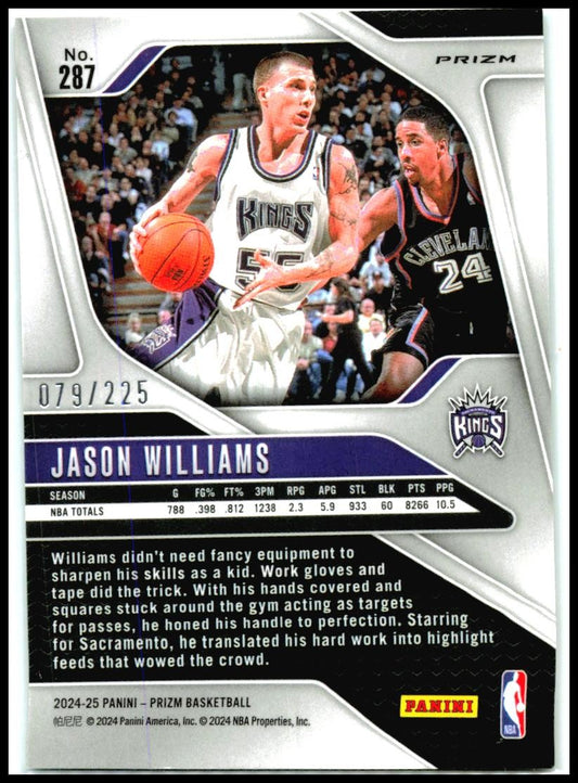 2024-25 Panini Prizm Prizms Teal Ice #287 Jason Williams #/225 Sacramento Kings