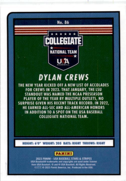 2023 Panini Stars & Stripes USA Baseball #64 Dylan Crews Washington Nationals