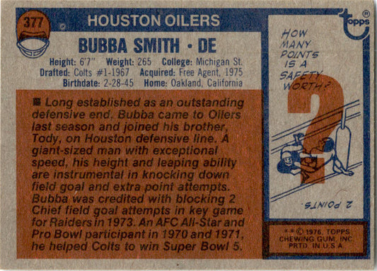1976 Topps #377 Bubba Smith Houston Oilers