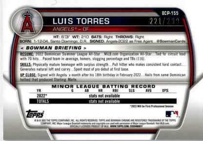 2023 Bowman Chrome Speckle Refractor #BCP-155 Luis Torrens 221/299 Los Angeles
