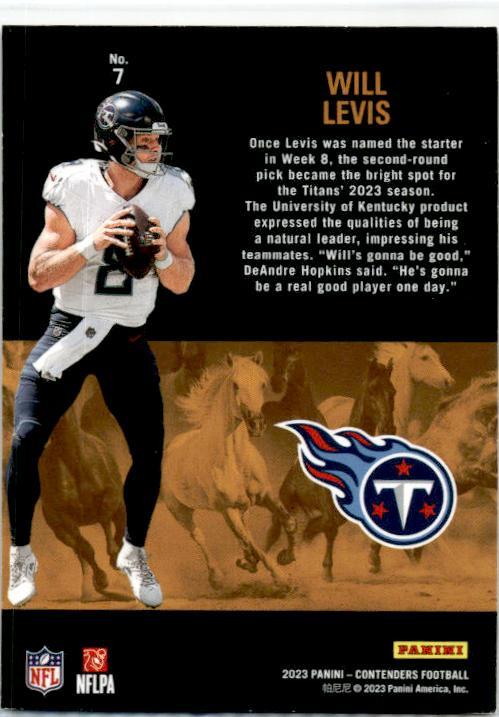 2023 Panini Contenders Rookie Stallions #7 Will Levis Tennessee Titans