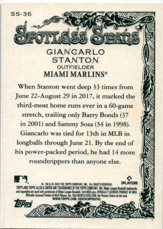 2023 Topps Allen & Ginter Spotless Spans #SS-36 Giancarlo Stanton Miami Marlins