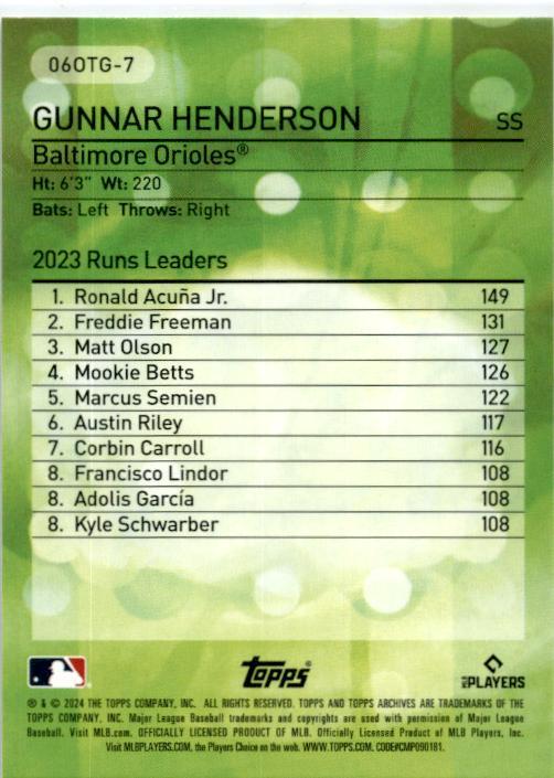 Topps Archives Own The Game #06OTG-7 Gunnar Henderson Baltimore Orioles